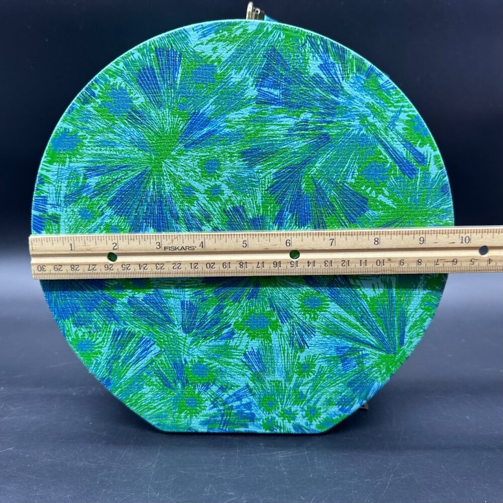 Vintage Luggage Travel Floral Train Case Floral Round Blue Green Carryon MCM - Picture 11 of 12